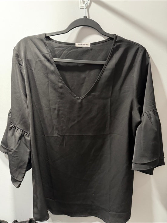 Hotouch Tops - Black V-Neck Ruffle Sleeve Women's Top
